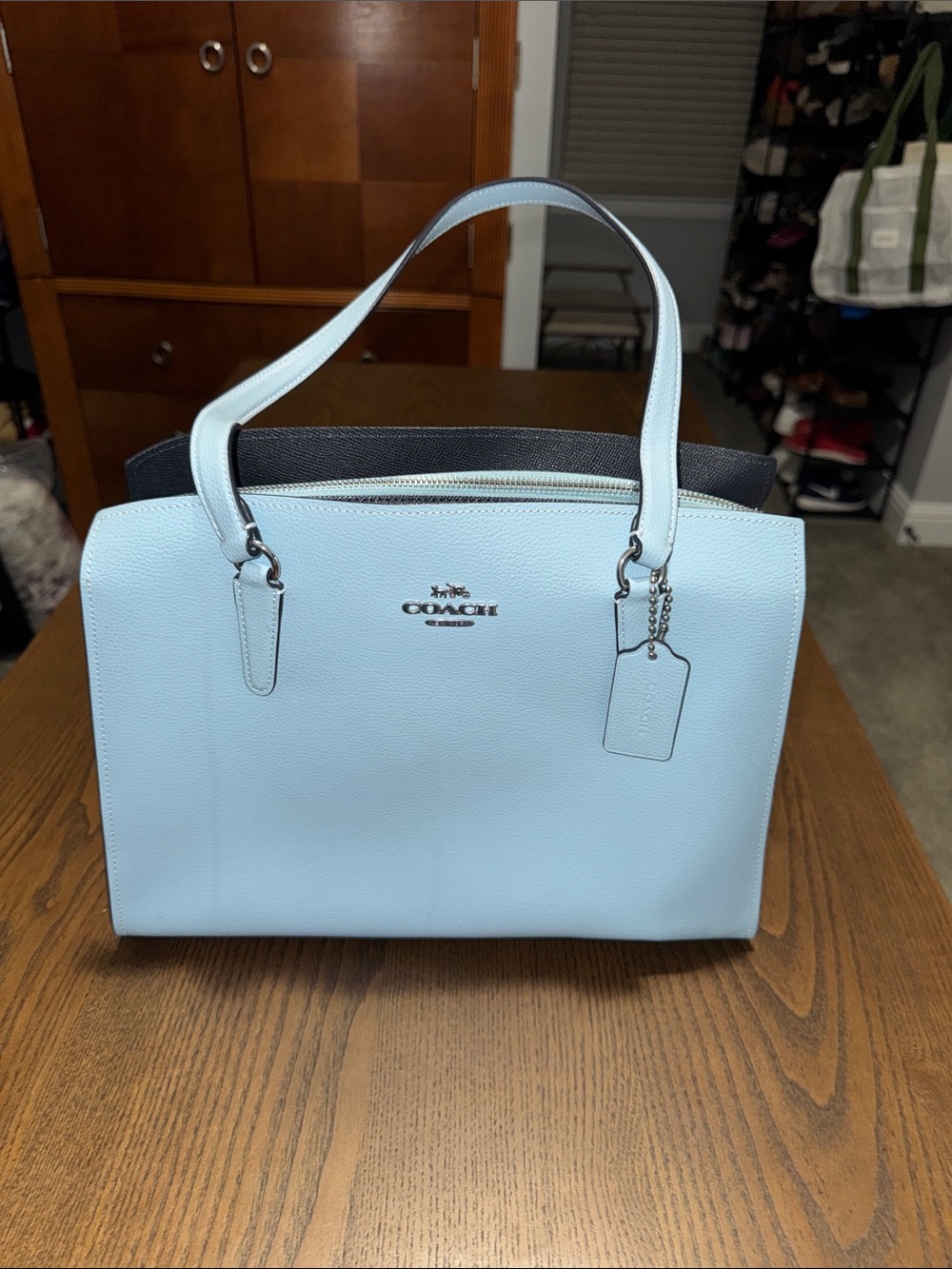 Coach Light Blue Leather Satchel with Top Handles